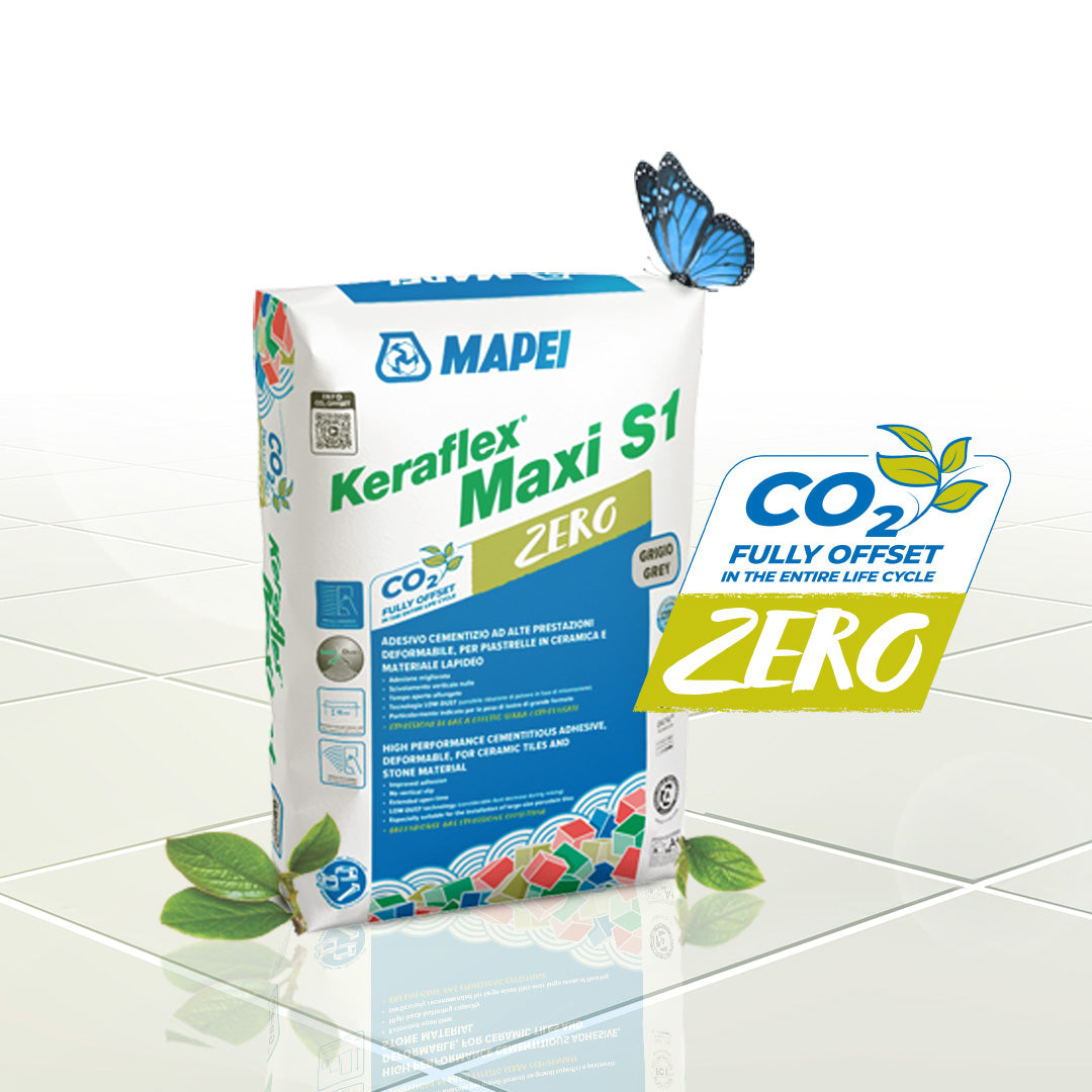 Keraflex Maxi S1 Zero – High-performance, deformable tile adhesive with low VOC, extended open time, and fully offset CO₂ emissions.