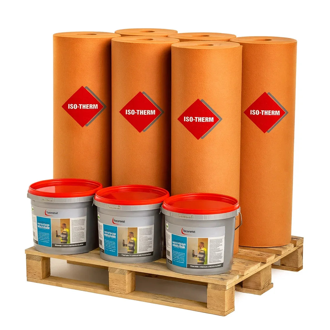 Isotherm wall insulation pallet stock — bulk pallet-rate insulation rolls and adhesive for thermal protection.