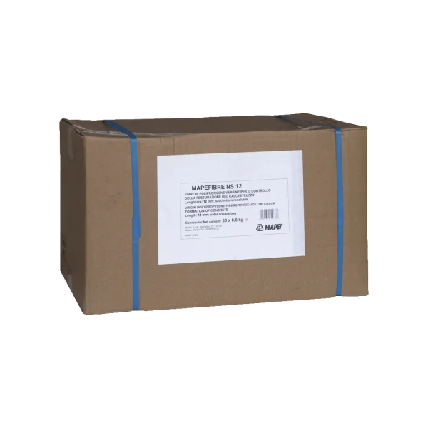 "MAPEFIBRE NS12 mono-filament polypropylene fibres for concrete, improving durability and cracking resistance, suitable for industrial floors, car parks, and precast concrete.