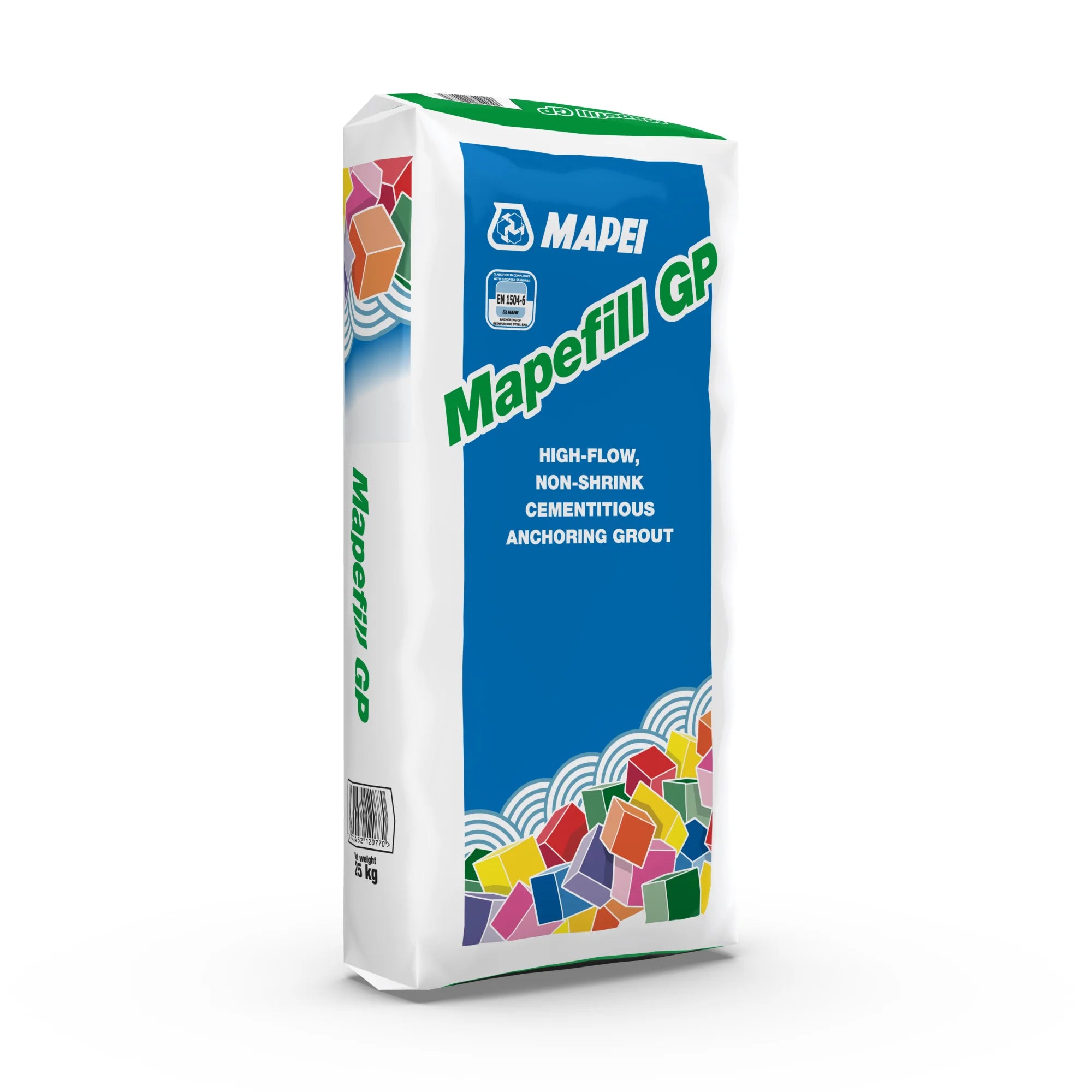 Mapei Mapefill GP 25kg Bag, a high-flow, non-shrink cementitious anchoring grout for structural applications, ideal for filling gaps and anchoring in concrete