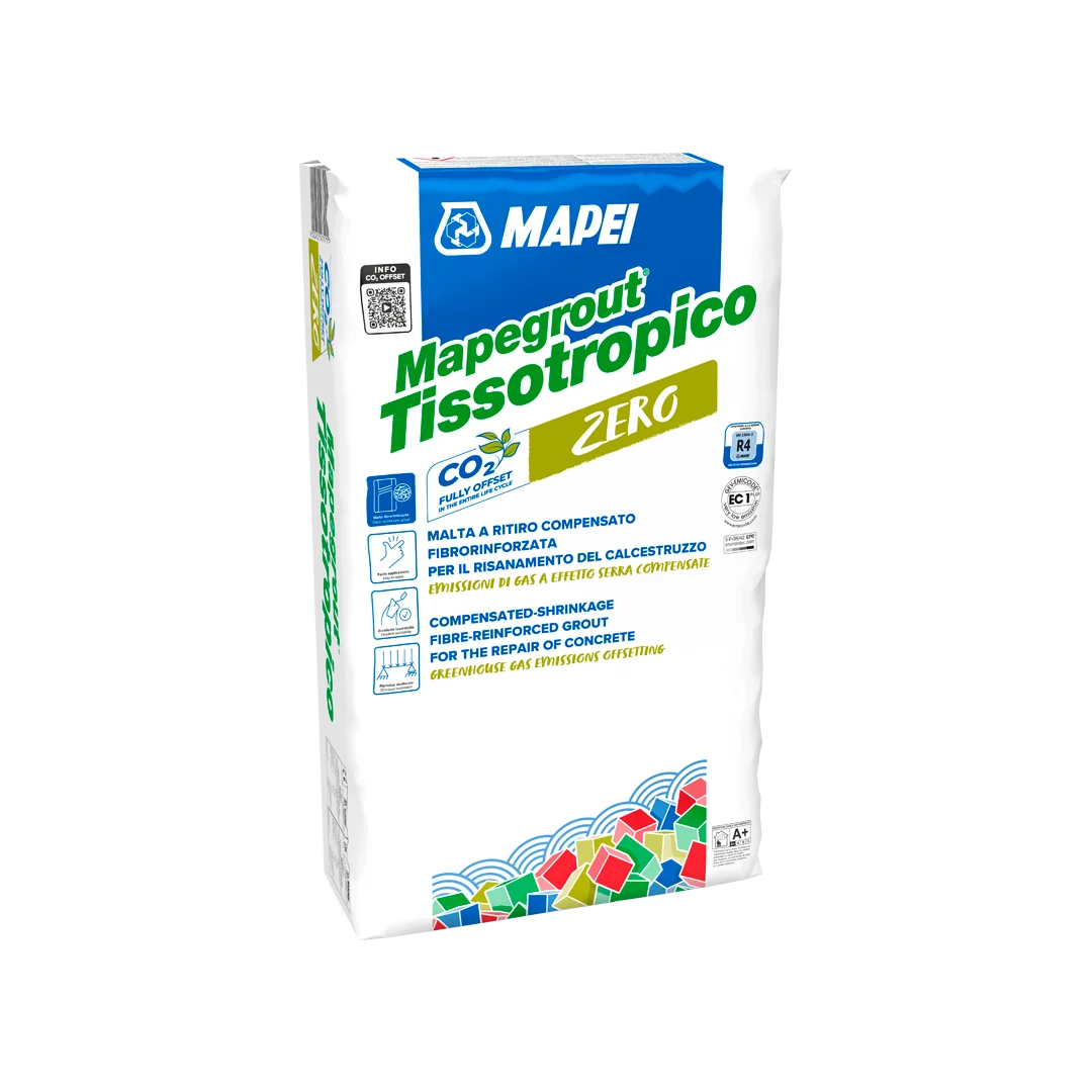 Mapei Mapegrount Thixotropic Zero 25kg Bag, a fibre-reinforced, shrinkage-compensated grout for repairing concrete, offering high crack resistance and excellent workability