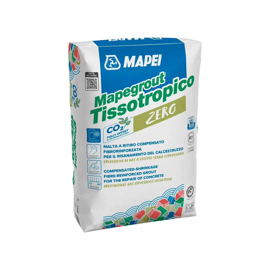 Mapei Mapegrount Thixotropic Zero 25kg Bag, a fibre-reinforced, shrinkage-compensated grout for repairing concrete, offering high crack resistance and excellent workability