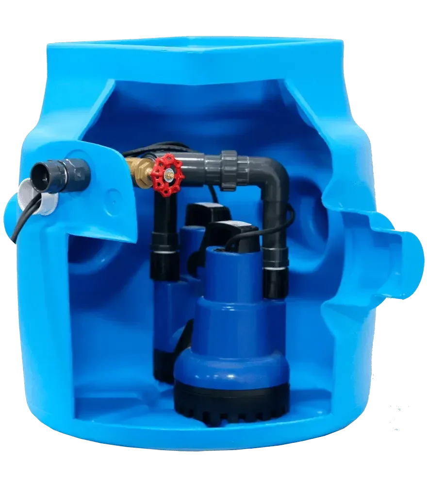 PPS Dual V6 packaged basement pump station with twin V6 pumps and HDPE chamber