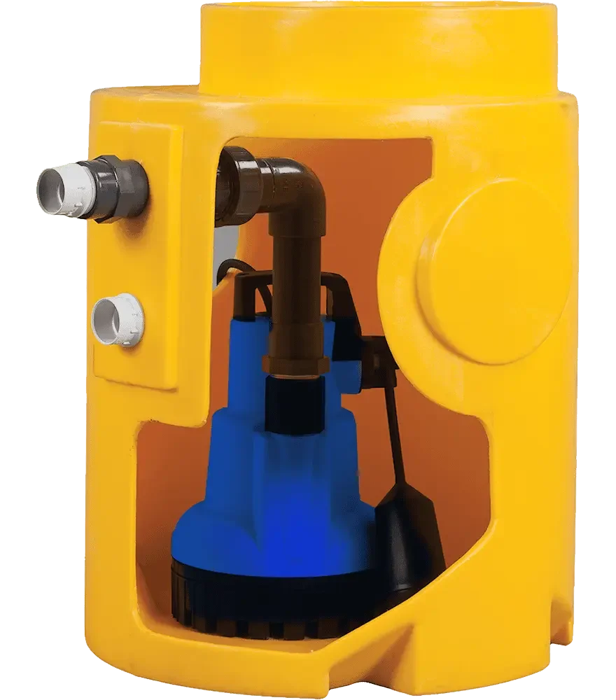 Single V3 packaged basement pump station for cavity drain waterproofing systems