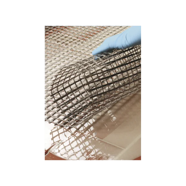 "RETE 320 glass fibre mesh for reinforcing epoxy systems, offering strength and durability with a mesh size of 15.7 x 10.1 mm for versatile applications."