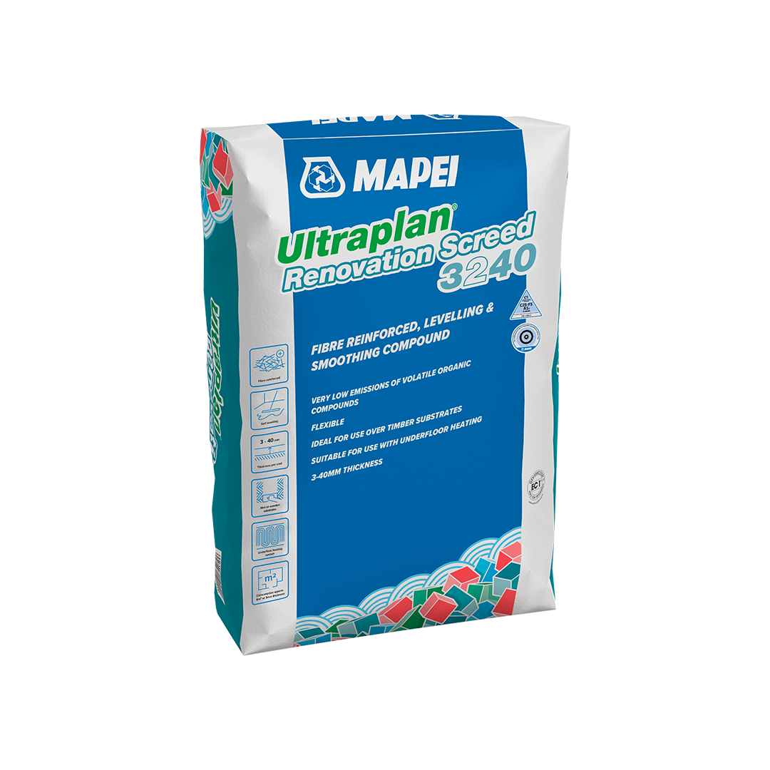 Mapei Ultraplan Renovation Screed 3240 is a fibre-reinforced, self-levelling smoothing compound designed for the renovation of existing internal floors.
