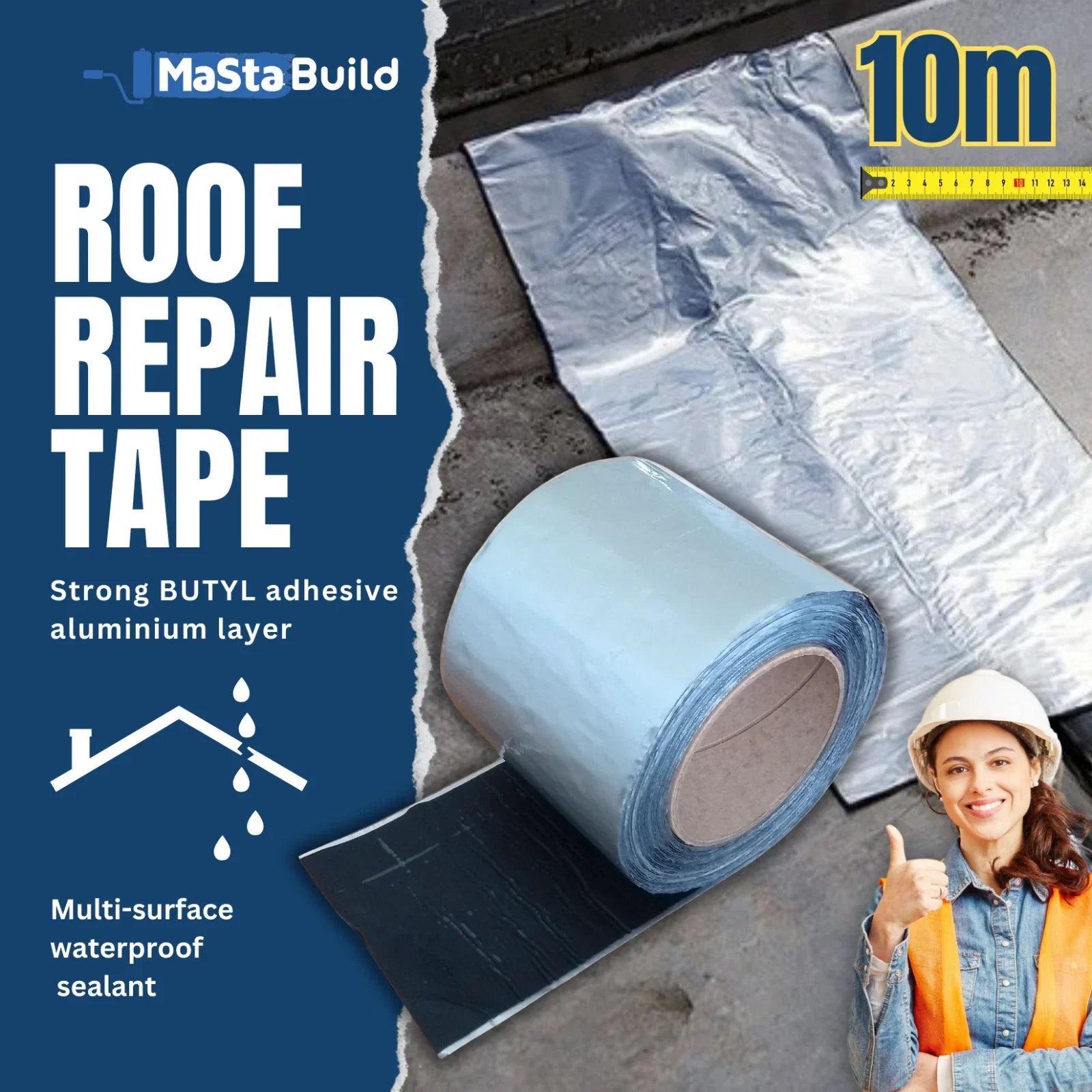 10m flashing tape, aluminium flashing tape, aqua build, butyl tape, caravan repair tape