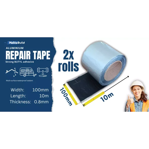 20m flashing tape, aluminium reinforced tape, aqua build, butyl tape, caravan repair tape