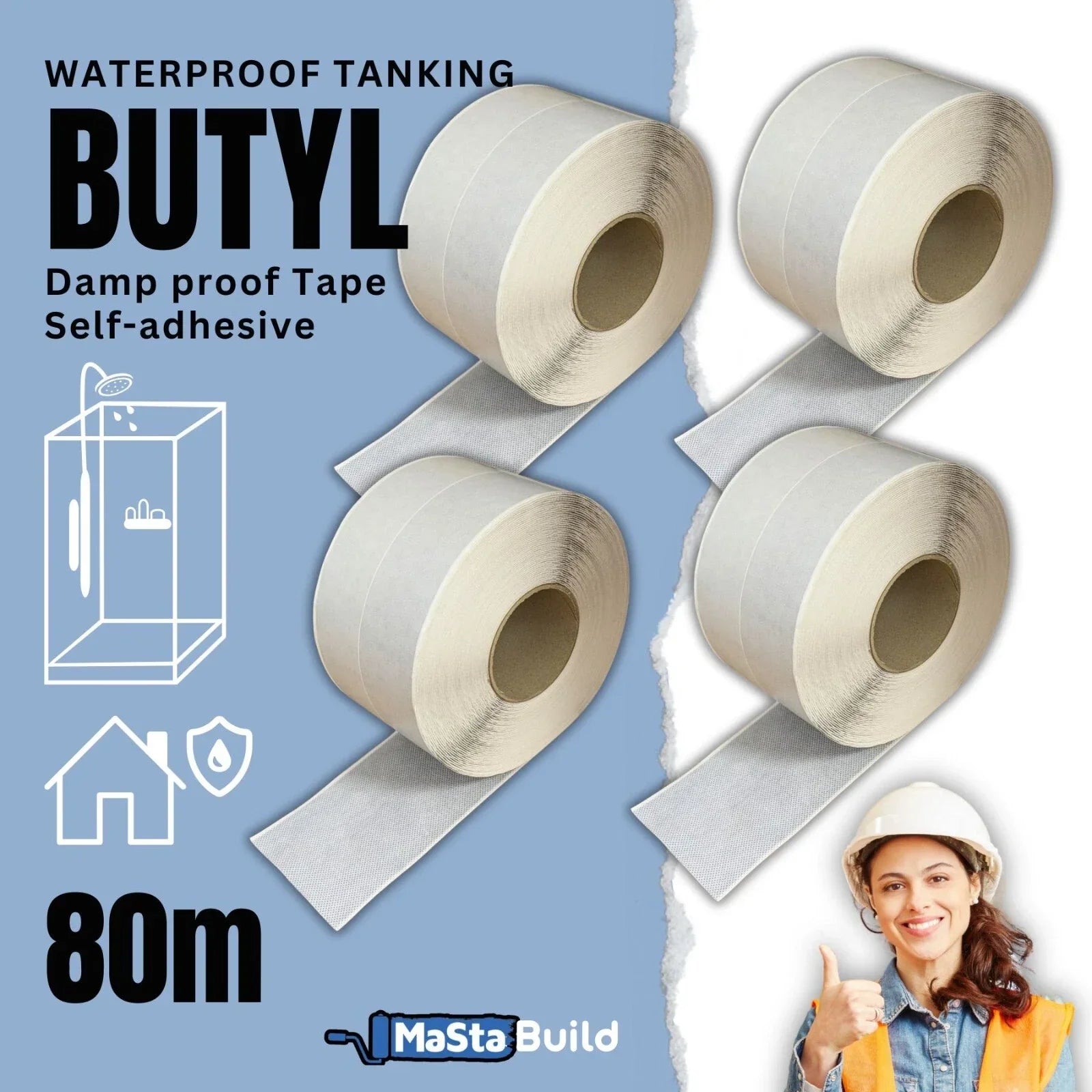 80m waterproof tape, air leakage tape, aqua build, butyl tape, concrete sealing tape