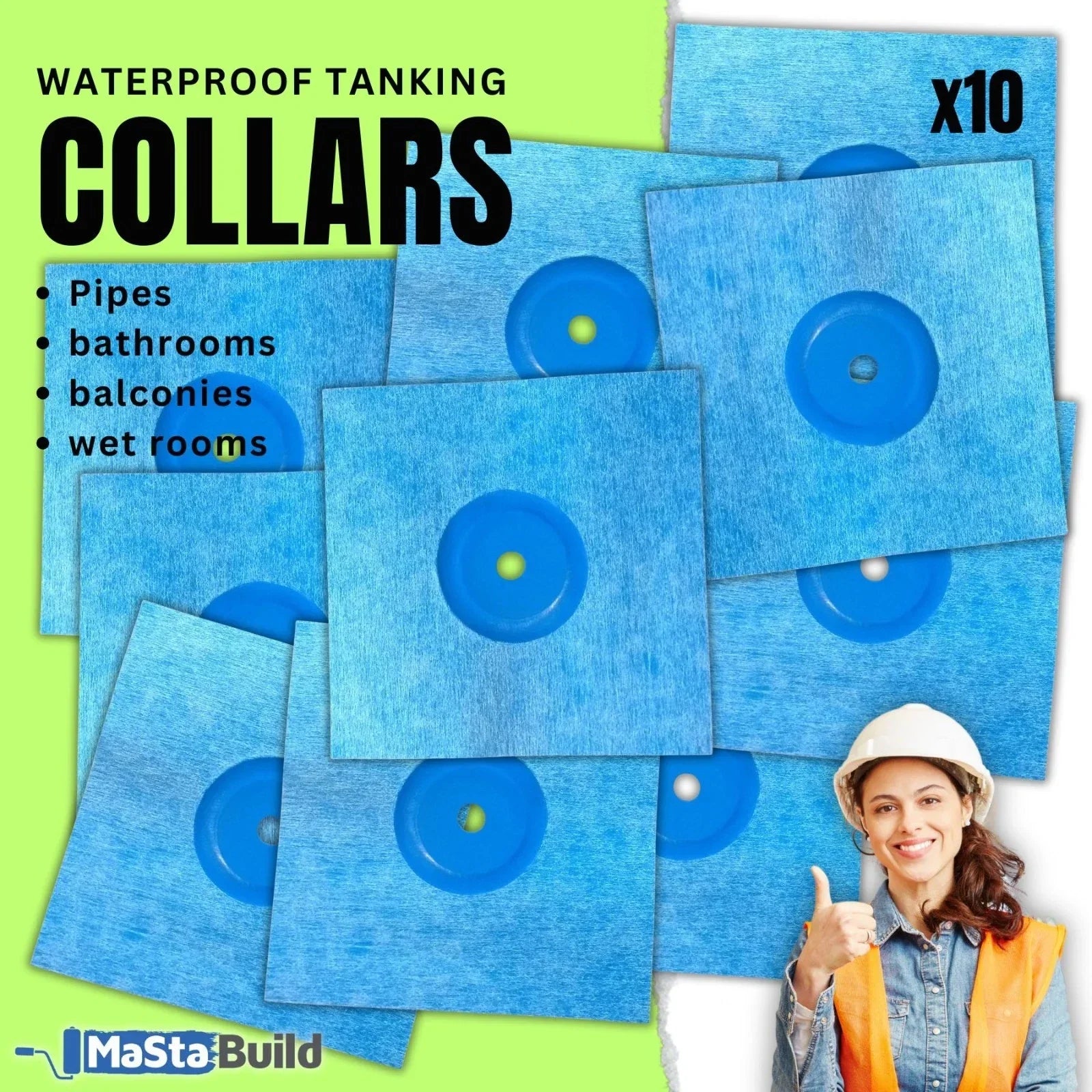 aqua build, balcony waterproofing, drain pipe sealing, elastic pipe collars, pack of 10 pipe collars