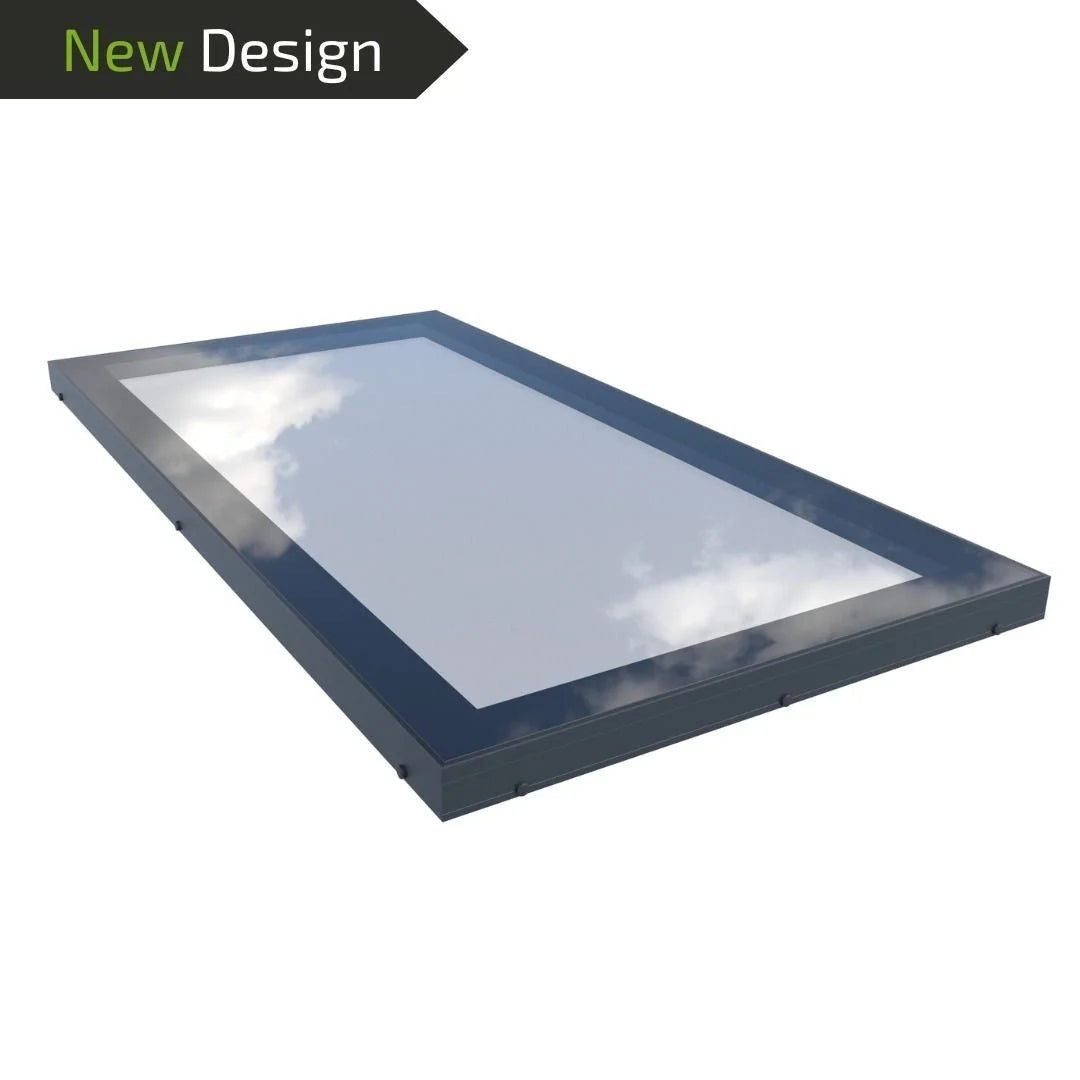 Clever Shield flat glass fixed rooflight with slim aluminium frame for modern flat roof extensions