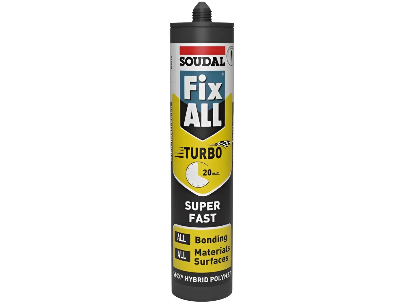 Soudal Fix ALL Turbo White 290ml hybrid polymer adhesive for fast heavy‑duty bonding on wet and dry surfaces