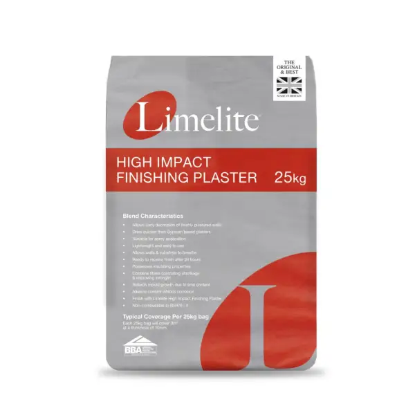 25kg bag of Limelite High Impact Finishing Plaster for Mesh Membranes on display