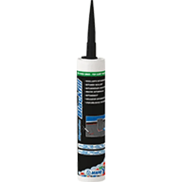 "MAPEFLEX BLACKFILL bitumen sealant with 65% elongation at failure, applied with an extrusion gun or trowel, available in 300 ml cartridges for sealing joints."