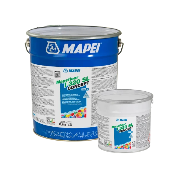 MAPEFLOOR I 320 SL CONCEPT 16.8 kg epoxy flooring kit showing Component A and B containers with product labeling