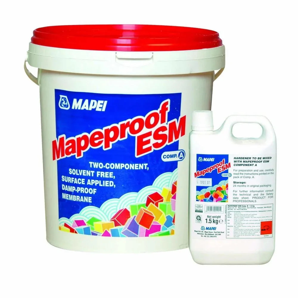 Mapeproof ESM, a two-component, solvent-free epoxy resin moisture barrier designed for cement-based substrates with elevated residual moisture.