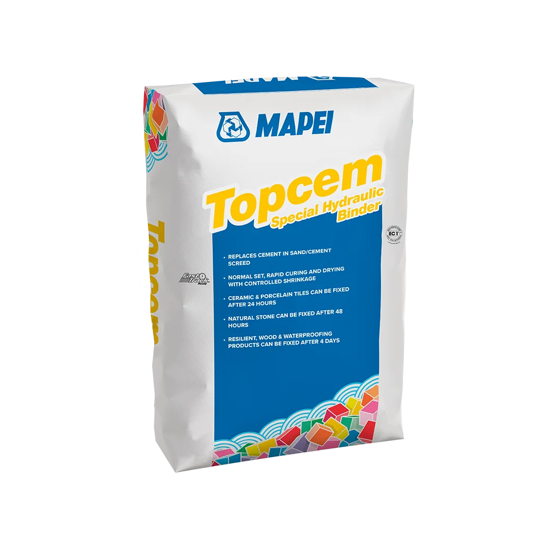 Mapei Topcem Special Hydraulic Binder 20kg bag – fast-drying screed binder for bonded, unbonded, floating, and heated screeds, indoor and outdoor use