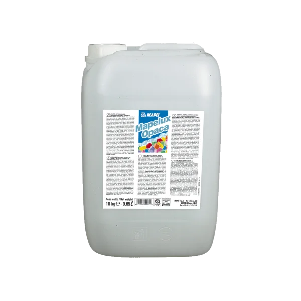 Container of Mapei Mapelux Opaca – a high-strength, matt metallic wax used with the Mapefloor system and Ultratop floors for durable surface protection.