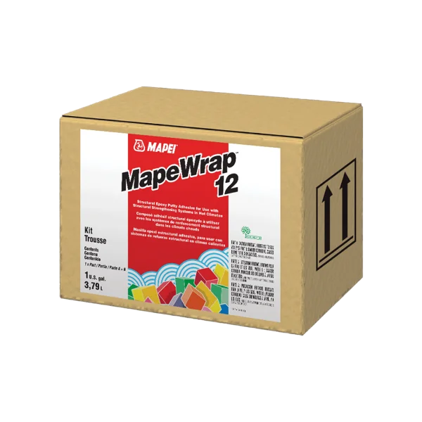 Mapei MapeWrap 12 – two-component structural epoxy putty adhesive for warm climates, used with Carboplate, MapeWrap fabrics, and Maperod C laminates.