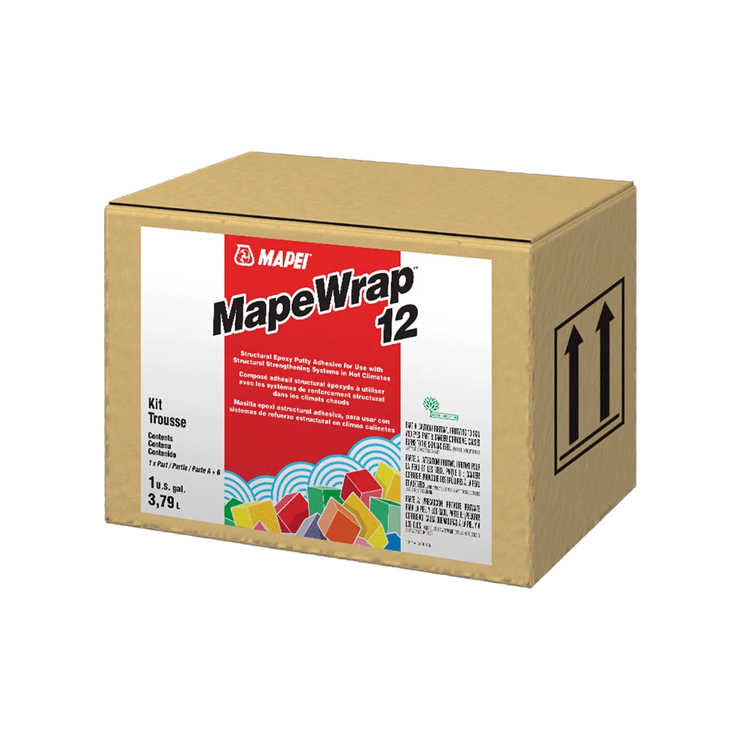 Mapei MapeWrap 12 – two-component structural epoxy putty adhesive for warm climates, used with Carboplate, MapeWrap fabrics, and Maperod C laminates.