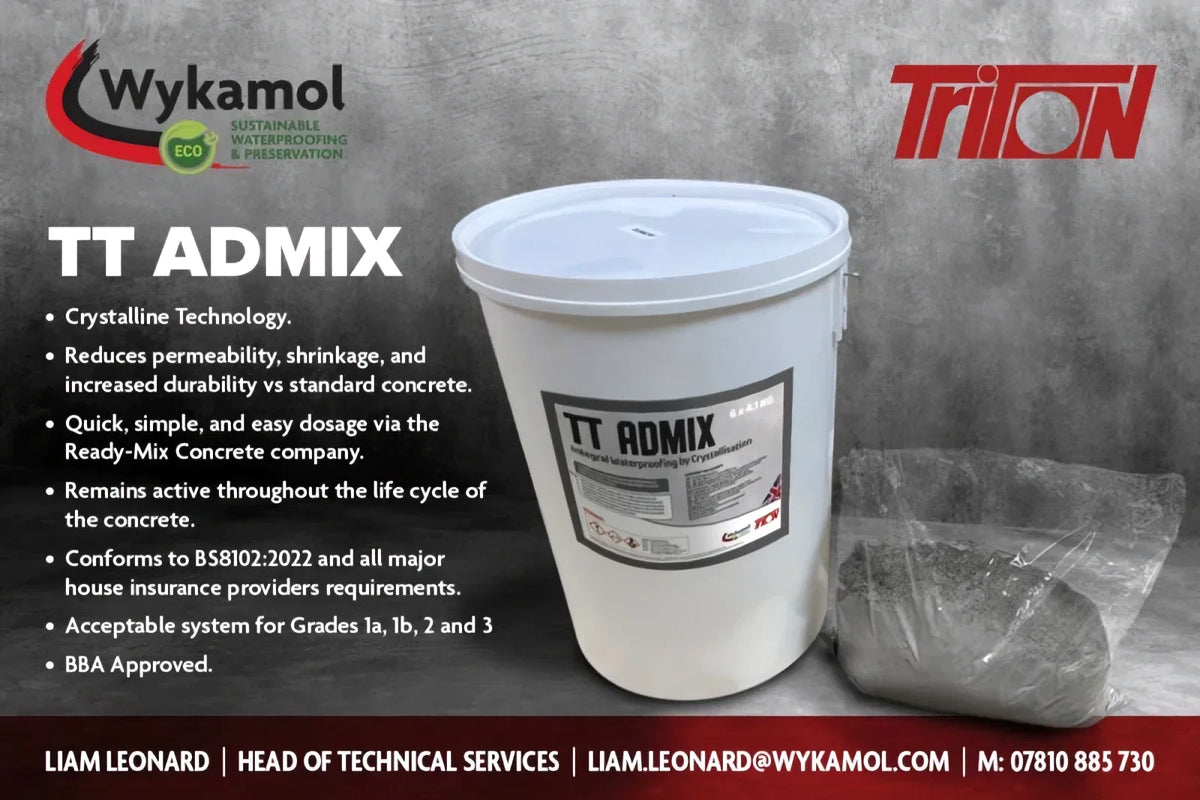 TT Admix Concrete Waterproofing (4.1Kg) TT Admix waterproofs concrete from within using crystalline technology.