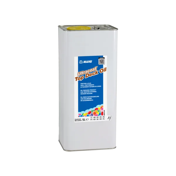Mapei Ultracoat Top Deck Oil 5L can – exterior wood decking oil for UV, fungi, and mould protection in Transparent or Teak finish
