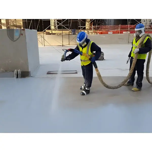 Construction workers applying VIP QuickSeal MP 500 Polyurea floor coating for waterproofing
