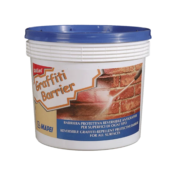 WallGard Graffiti BARRIER reversible protective coating for marble, granite, natural stone, and cement facings, preventing graffiti penetration without altering surface appearance.