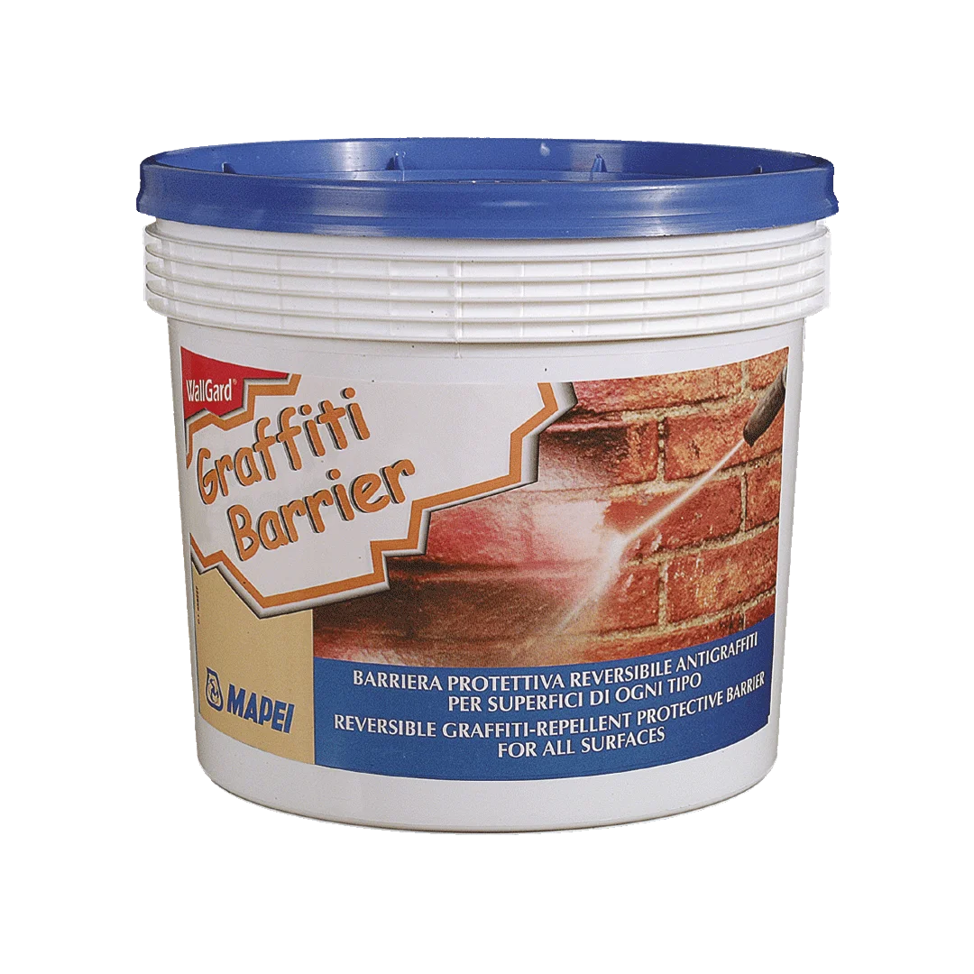 WallGard Graffiti BARRIER reversible protective coating for marble, granite, natural stone, and cement facings, preventing graffiti penetration without altering surface appearance.