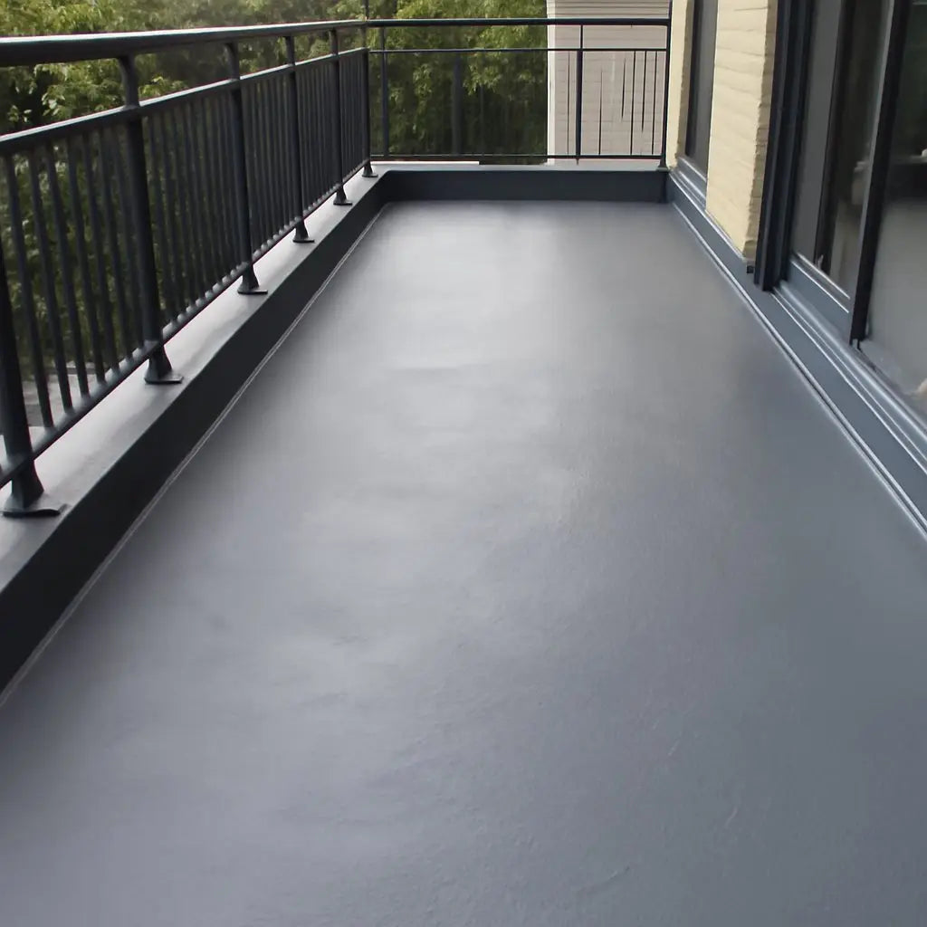 balcony liquid waterproof coating grey seamless finish outdoor flooring UV resistant terrace protection