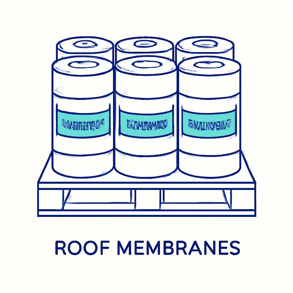 Bulk EPDM roof membranes on pallet for flat roofing systems