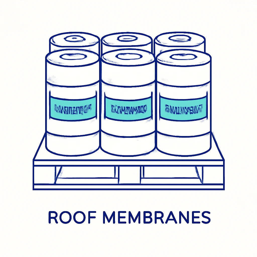 Bulk EPDM roof membranes on pallet for flat roofing systems