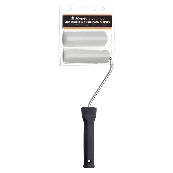 Paint roller with two white foam sleeves and a black handle for easy painting