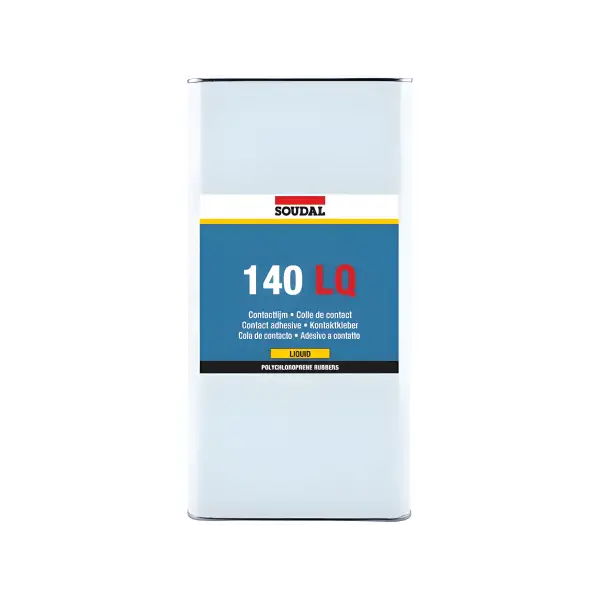 Soudal 140 LQ Contact Adhesive can in white and blue packaging for effective bonding