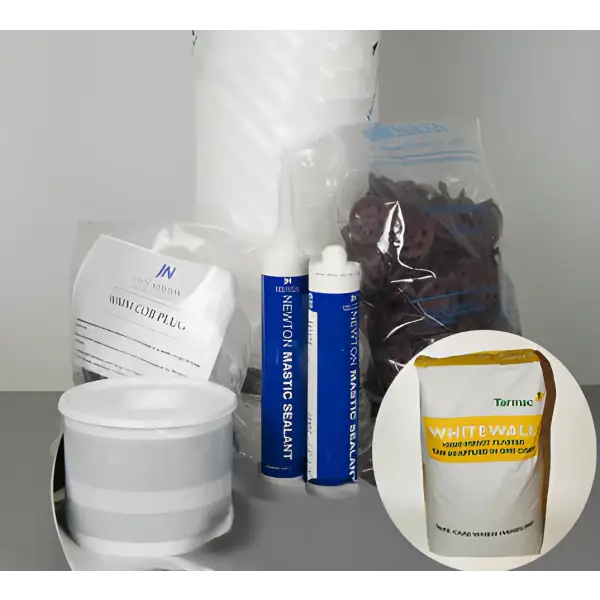 Collection of white containers, blue tubes, and a plastic bag for Newton 803 Meshed Membrane