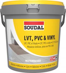 Soudal LVT Adhesive tub, water-based solvent-free adhesive for bonding luxury vinyl tiles and flexible flooring to interior absorbent subfloors.
