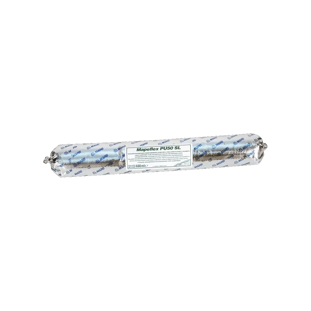 "MAPEFLEX PU50 SL self-levelling polyurethane sealant for horizontal concrete joints, flexible up to 25% movement, paintable and durable for industrial use."