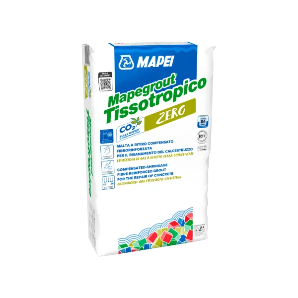 Mapei Mapegrount Thixotropic Zero 25kg Bag, a fibre-reinforced, shrinkage-compensated grout for repairing concrete, offering high crack resistance and excellent workability