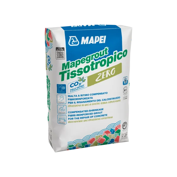 Mapei Mapegrount Thixotropic Zero 25kg Bag, a fibre-reinforced, shrinkage-compensated grout for repairing concrete, offering high crack resistance and excellent workability
