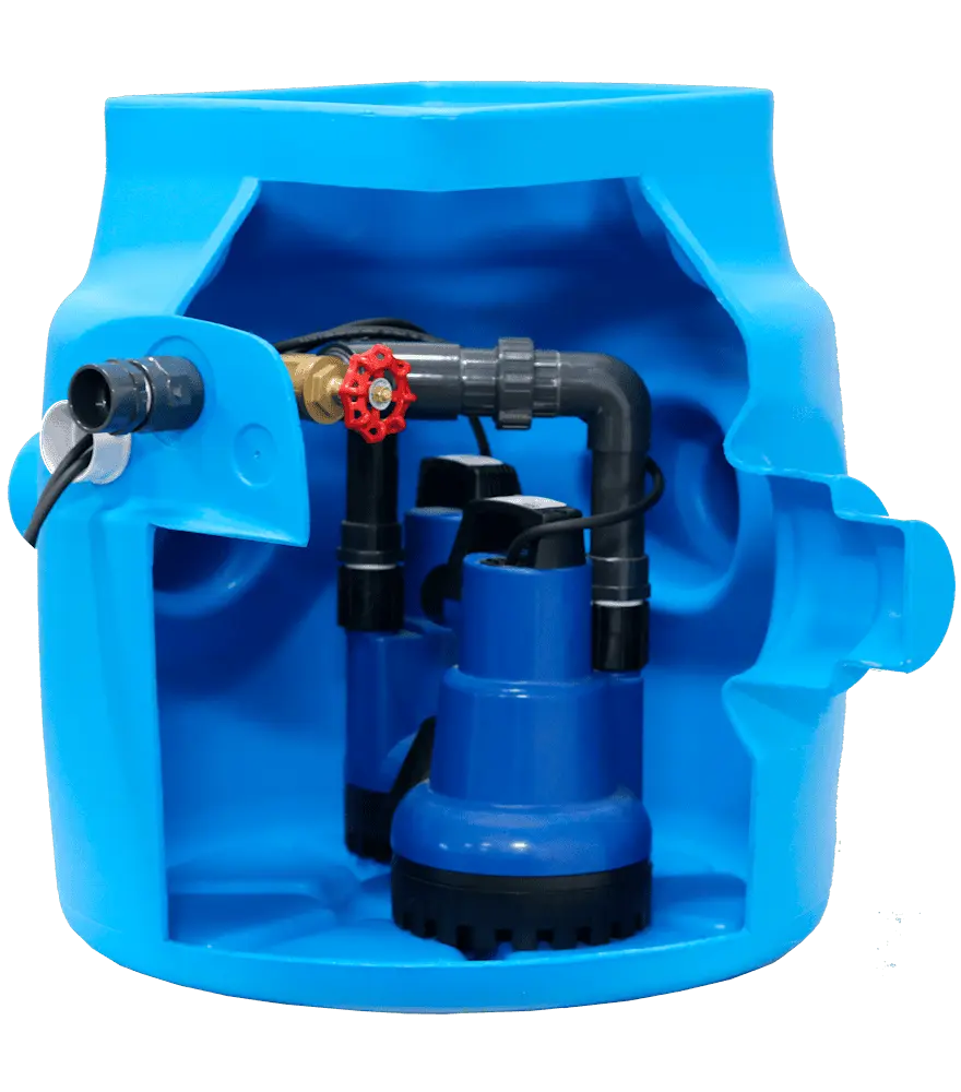 PPS Dual V6 packaged basement pump station with twin V6 pumps and HDPE chamber