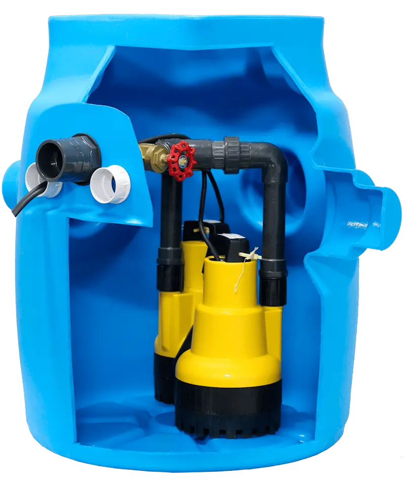PPS Dual V6 packaged basement pump station with twin V6 pumps and HDPE chamber