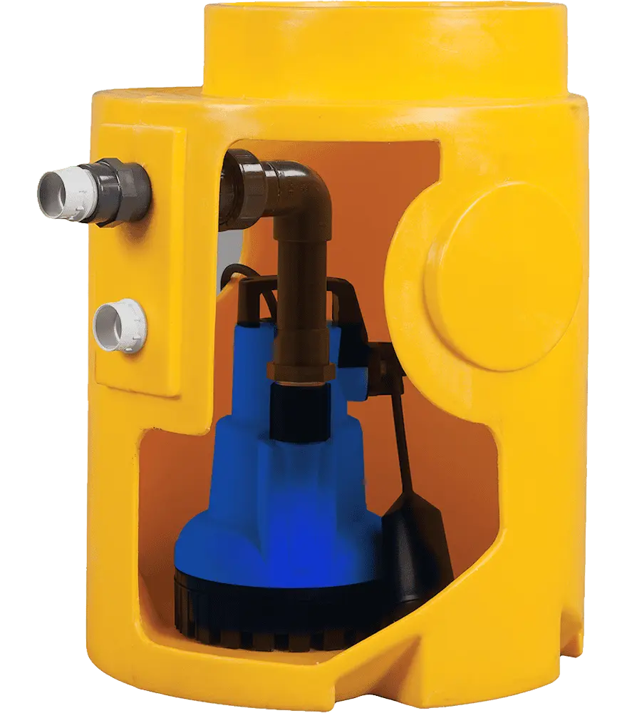 PPS Single V3 basement pump station with HDPE sump chamber and submersible pump
