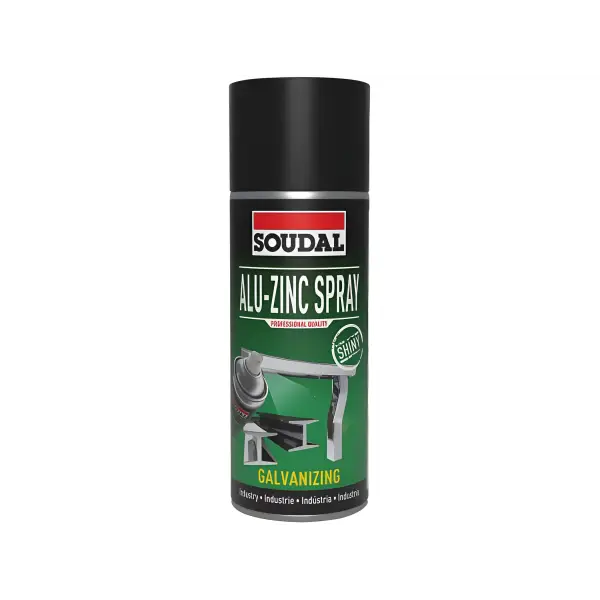 Soudal Alu-Zinc Spray can featuring a black cap and red-green label design