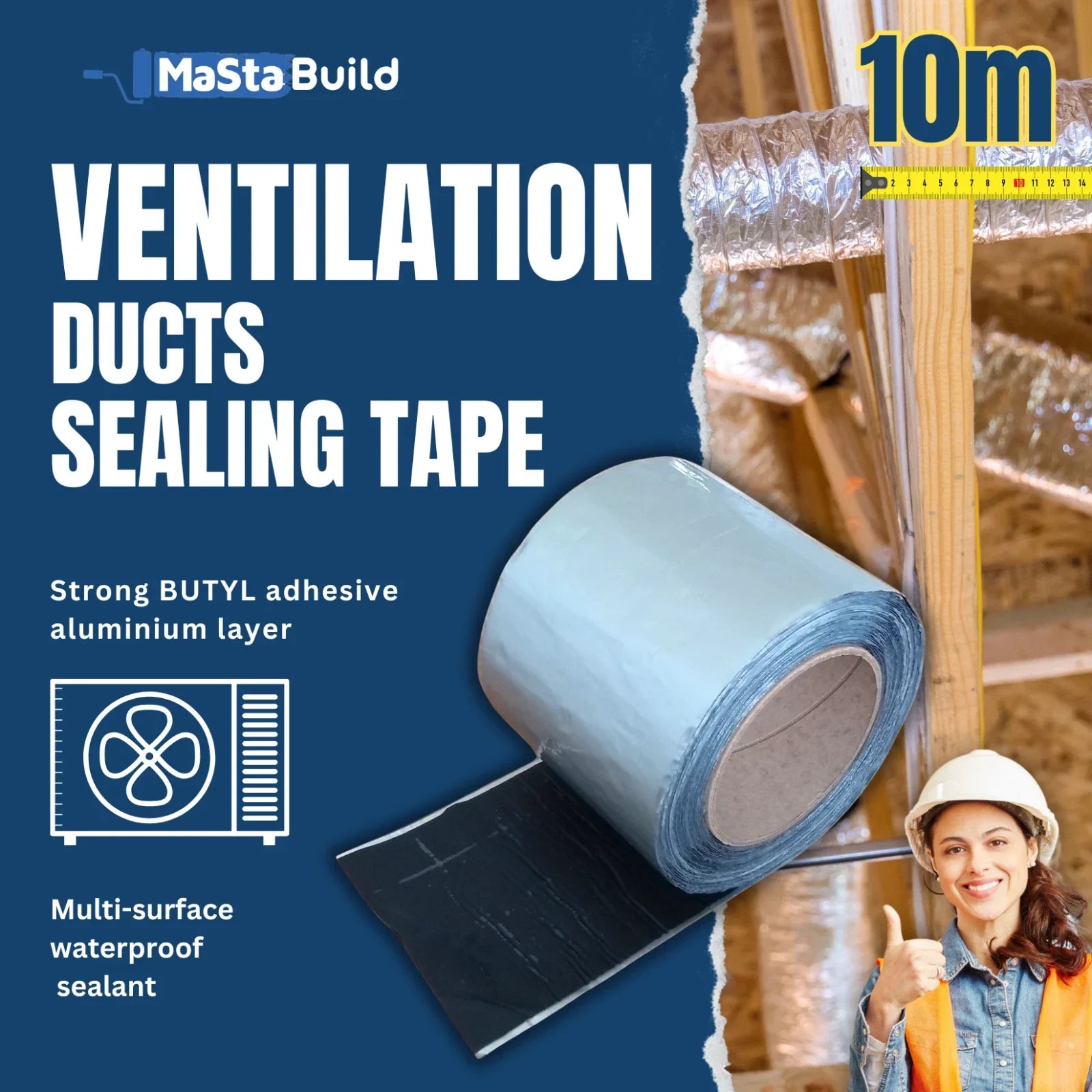 10m flashing tape, aluminium flashing tape, aqua build, butyl tape, caravan repair tape