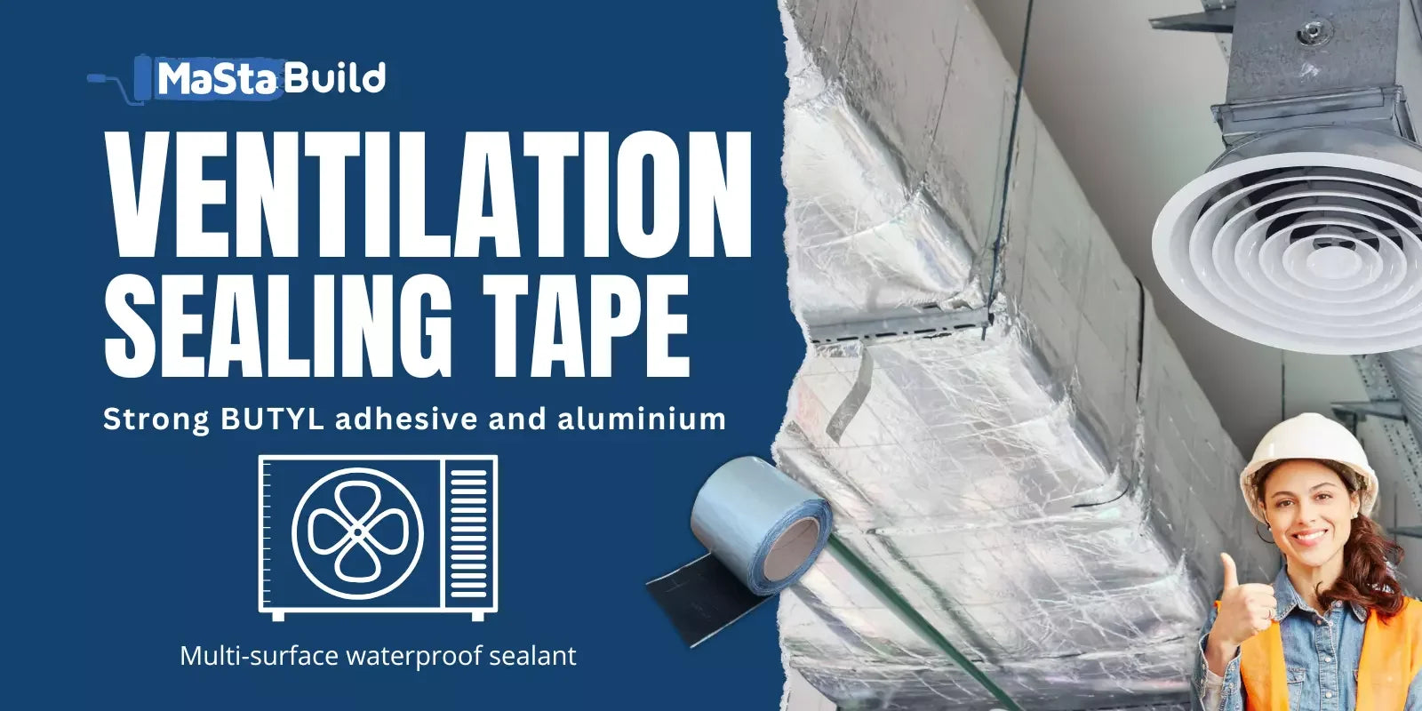 20m flashing tape, aluminium reinforced tape, aqua build, butyl tape, caravan repair tape
