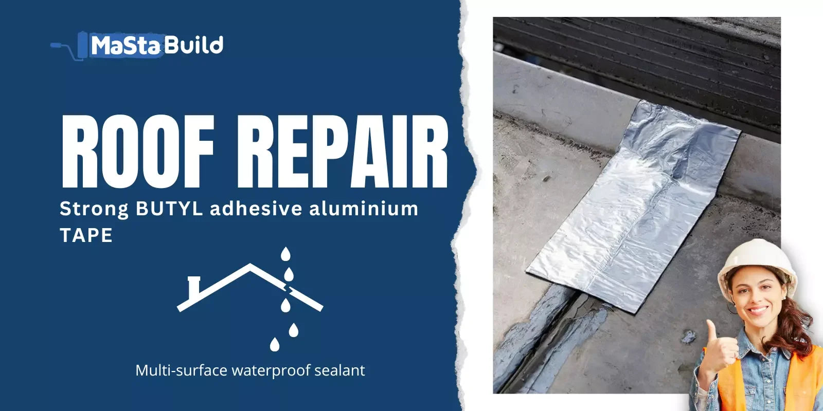 20m flashing tape, aluminium reinforced tape, aqua build, butyl tape, caravan repair tape