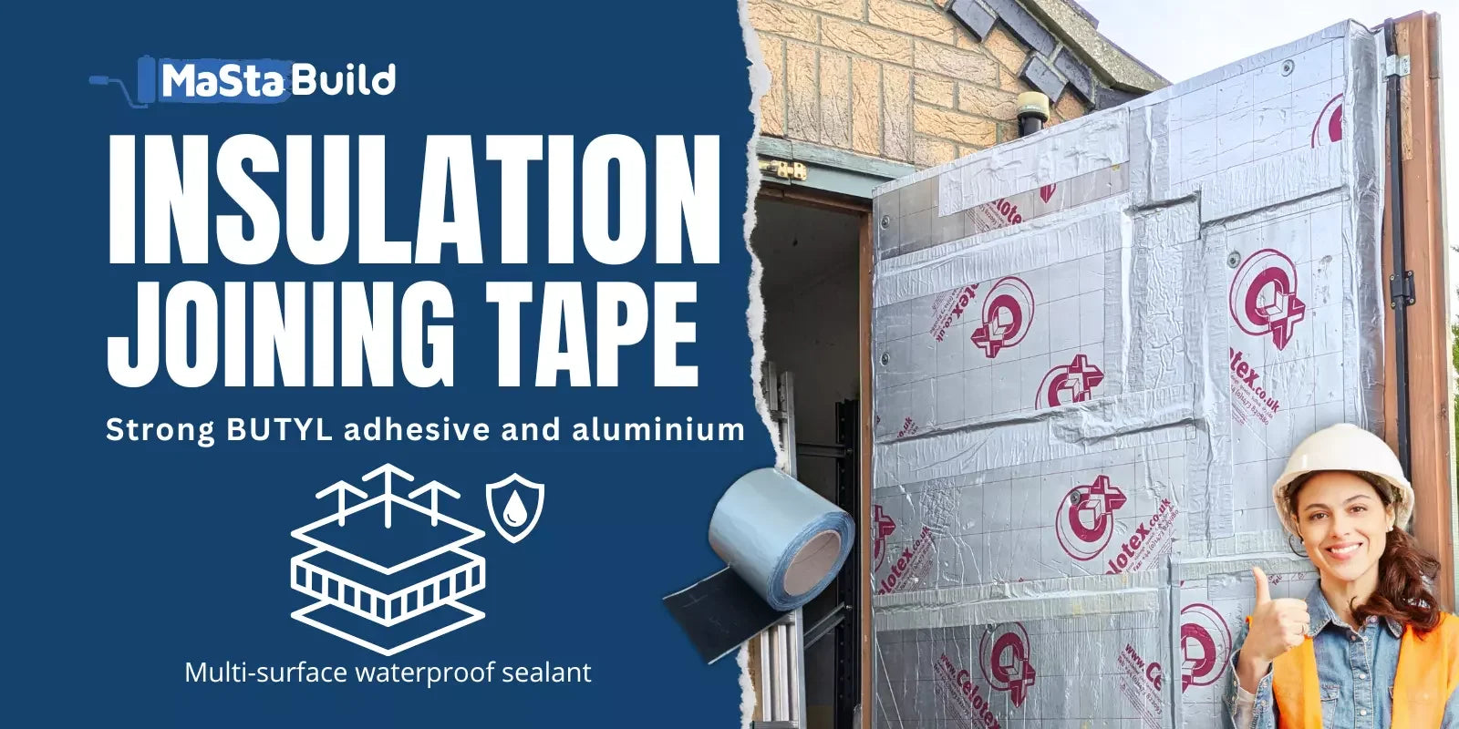 20m flashing tape, aluminium reinforced tape, aqua build, butyl tape, caravan repair tape