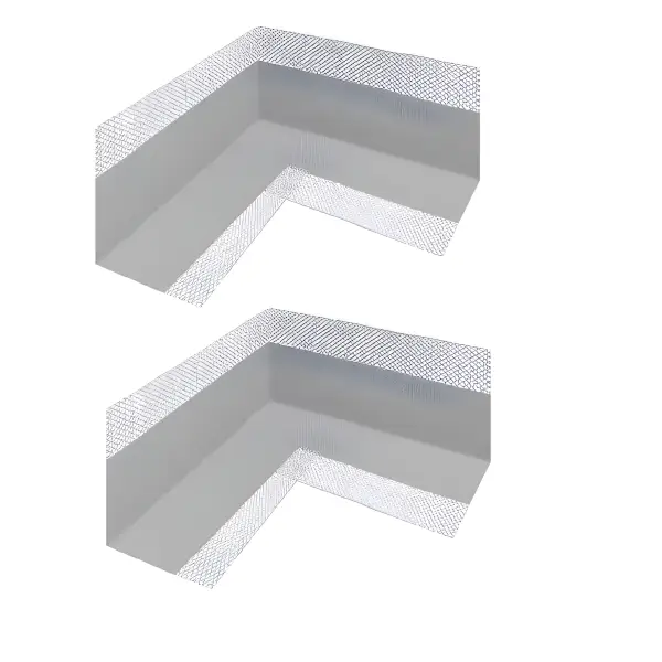 Two L-shaped gray corner sections with textured edges for Aqua Build Tanking joints