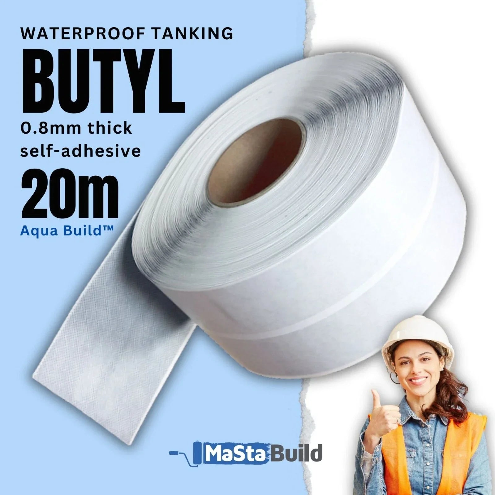 20m waterproof tape, air leakage tape, aqua build, backer board sealing tape, bathroom sealing tape