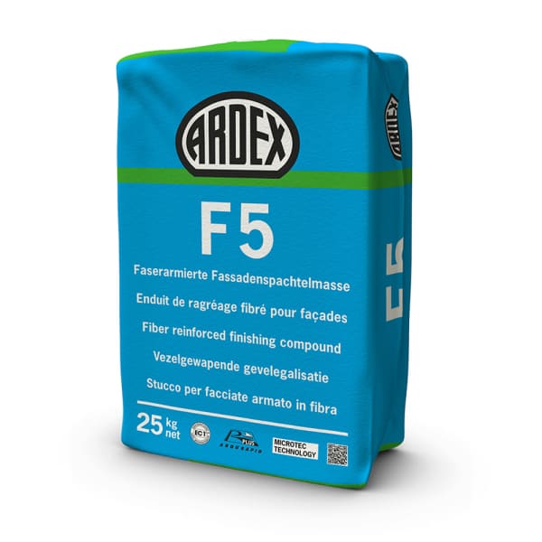 Bag of ARDEX F5 Fiber Reinforced Finishing Compound for superior surface finishing